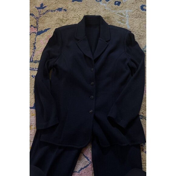 St John Black Knit Pant Suit Jacket Set Black Buttons sz 8 Medium - Picture 6 of 11